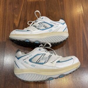 Skechers Shape Ups Shoes Womens 8 White Silver Blue Fitness Walking